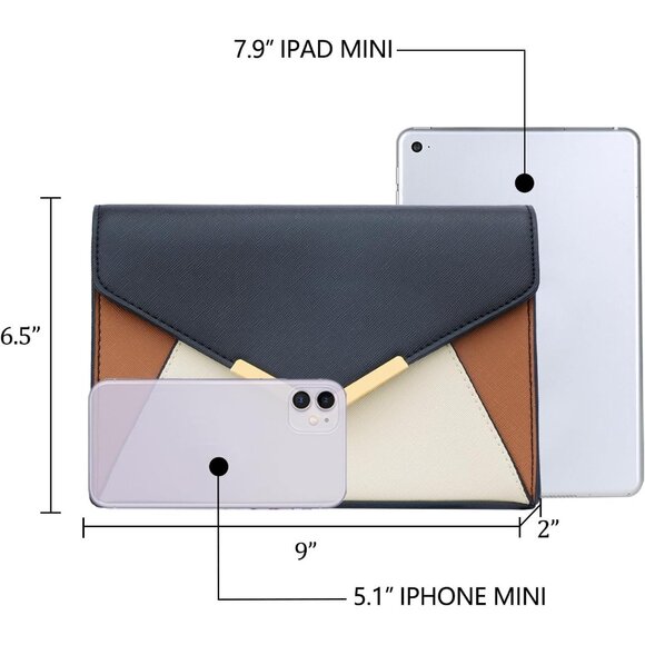 ⚡ Women's Multi Leather Elegant Snap Closure Envelope Foldover Clutch Bag - Picture 5 of 6